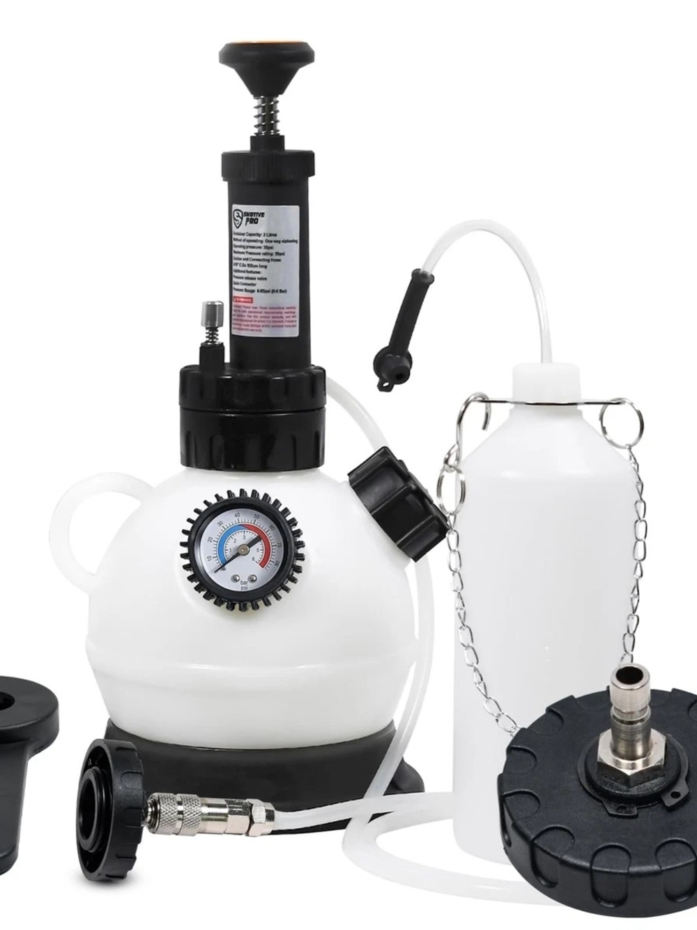 Brake Fluid Bleeder Vacuum Pump with Gauge - White & Black